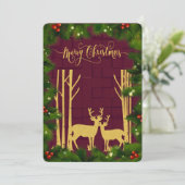 Deer en Trees in de Gold Glitter-Kaart voor kerstm Aankondiging (Staand voorkant)