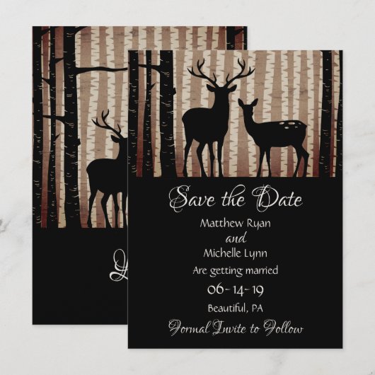 Deer en Trees Rustic Autumn Woodland Wedding Save The Date (Voorkant / Achterkant)