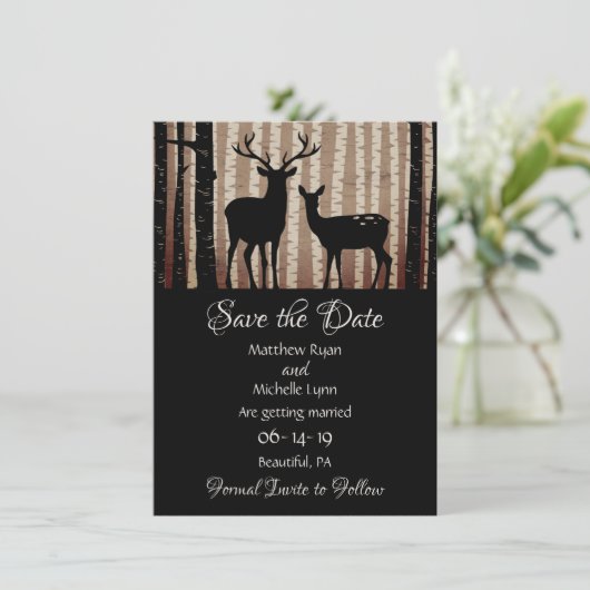 Deer en Trees Rustic Autumn Woodland Wedding Save The Date (Staand voorkant)
