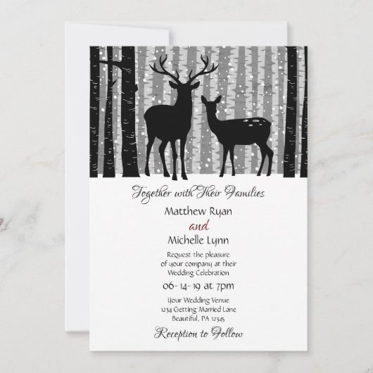 Deer en Trees Rustic Winter Woodland Wedding Kaart (Voorkant)