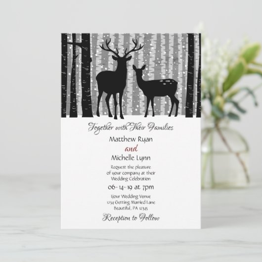 Deer en Trees Rustic Winter Woodland Wedding Kaart (Staand voorkant)