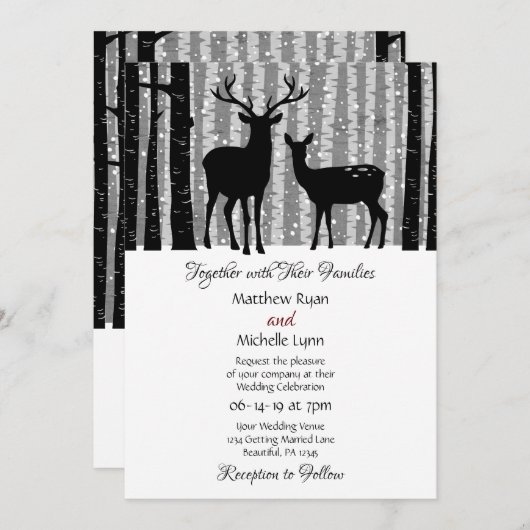 Deer en Trees Rustic Winter Woodland Wedding Kaart (Voorkant / Achterkant)