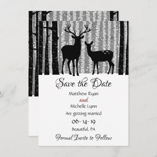Deer en Trees Rustic Winter Woodland Wedding Save The Date (Voorkant / Achterkant)
