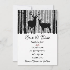 Deer en Trees Rustic Winter Woodland Wedding Save The Date