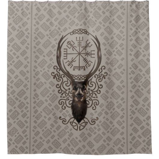 Deer en Vegvisir - Viking Navigation Compass Douchegordijn (Voorkant)