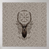 Deer en Vegvisir - Viking Navigation Compass Poster (Voorkant)