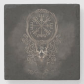 Deer en Vegvisir - Viking Navigation Compass Stenen Onderzetter (Voorkant)