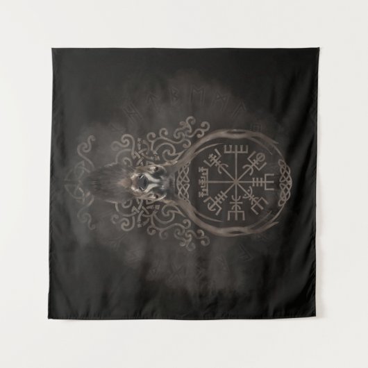 Deer en Vegvisir - Viking Navigation Compass Wandkleed (Voorkant (horizontaal))