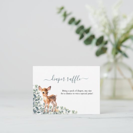 Deer Eucalyptus Greenery Luier Raffle Baby shower Informatiekaartje (Staand voorkant)