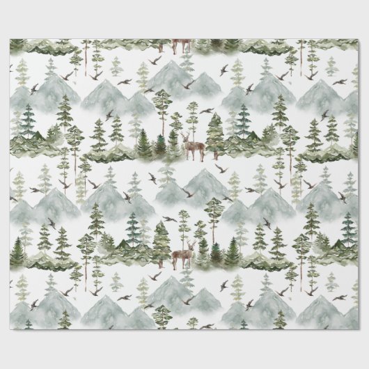 Deer Evergreen Forest Wrapping Paper Cadeaupapier (Vlak)