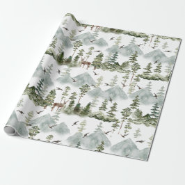 Deer Evergreen Forest Wrapping Paper Cadeaupapier
