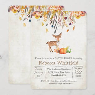 Deer Fall Leaves Pumpkin Baby shower Invitation Kaart