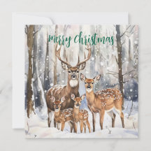 Deer Family Flat Holiday Kaart
