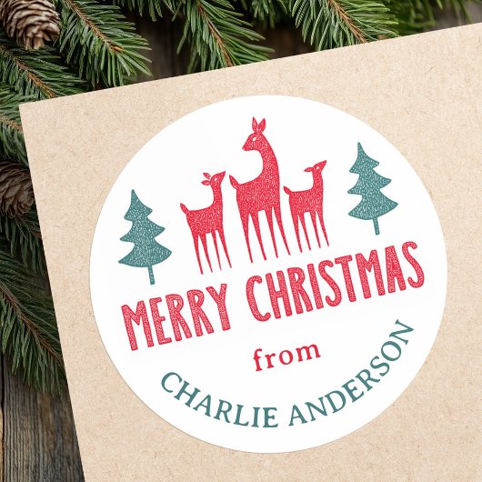Deer family Merry Christmas from name gift labels