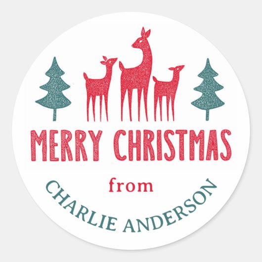 Deer family Merry Christmas from name gift labels (Voorkant)
