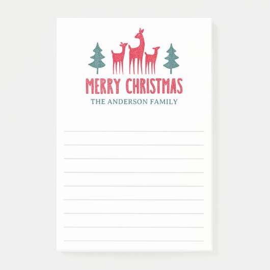 Deer family Merry Christmas name lined Post-it® Notes (Voorkant)