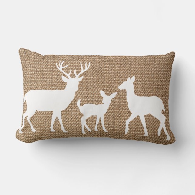 Deer Family op burlap look personaliseert Kussen (Voorkant)