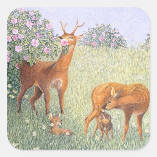 Deer Family Vierkante Sticker (Voorkant)