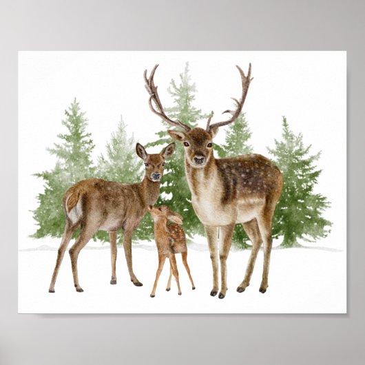 Deer Family Watercolor Decoupage Print (Voorkant)