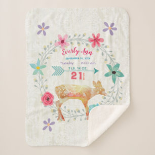 Deer Fawn Baby Meisje Stats Waterverf krans Sherpa Deken