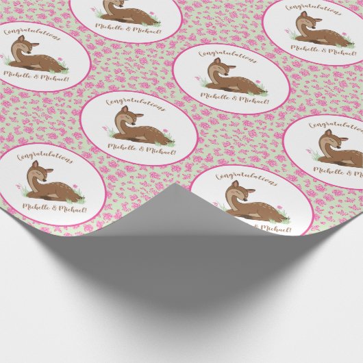 Deer Fawn Baby shower Woodland Animals Cadeaupapier (Hoek)