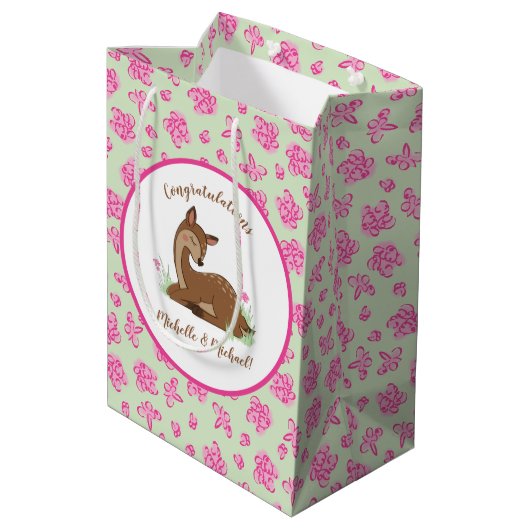 Deer Fawn Baby shower Woodland Animals Medium Cadeauzakje (Achterkant Gekanteld)