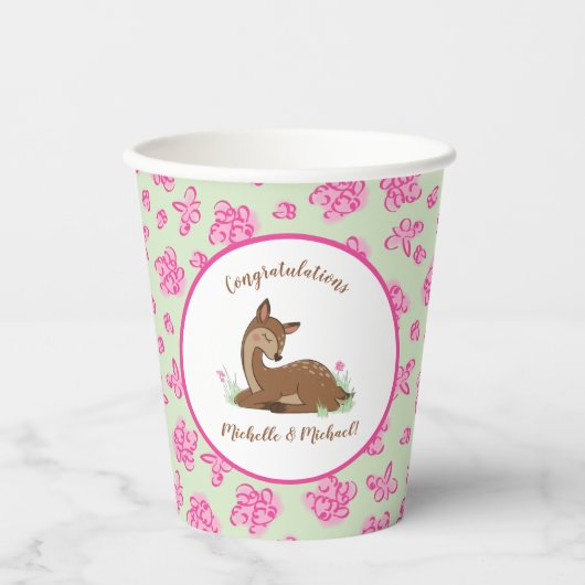 Deer Fawn Baby shower Woodland Animals Papieren Bekers (Voorkant)