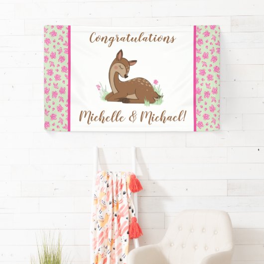 Deer Fawn Baby shower Woodland Animals Spandoek (Insitu)