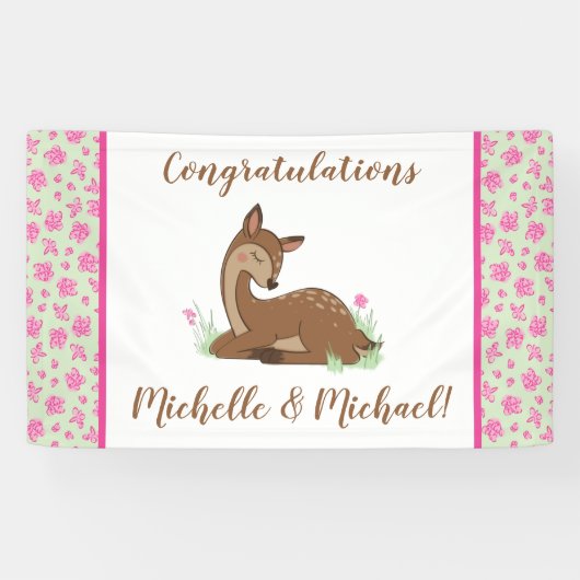 Deer Fawn Baby shower Woodland Animals Spandoek (Horizontaal)