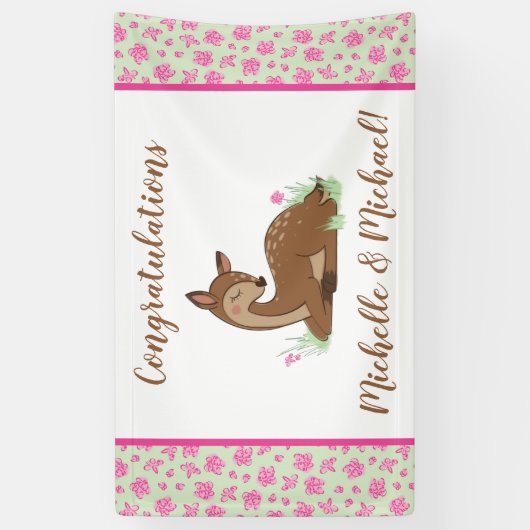 Deer Fawn Baby shower Woodland Animals Spandoek (Verticaal)