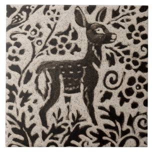 Deer Fawn Batik Stoneware Woodland Animal Tan Gray Tegeltje