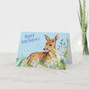 Deer Fawn en Daisies Birthday Kaart