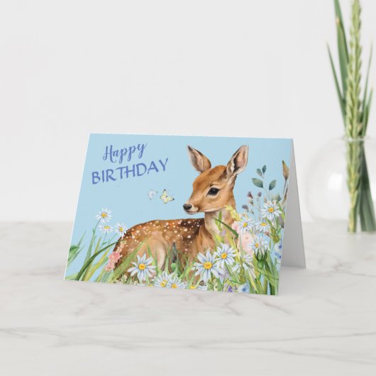 Deer Fawn en Daisies Birthday Kaart (Voorkant)