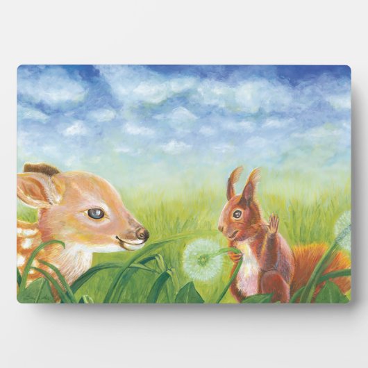 Deer Fawn en Squirrel Fotoplaat (voorkant)
