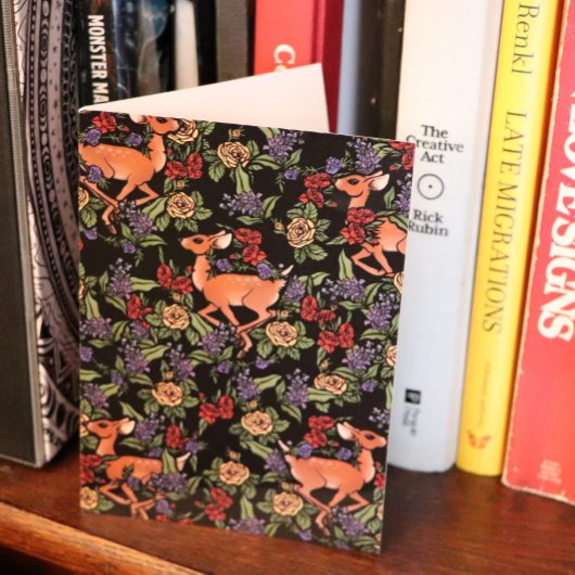 Deer Fawn Floral Pattern Feestdagen Kaart