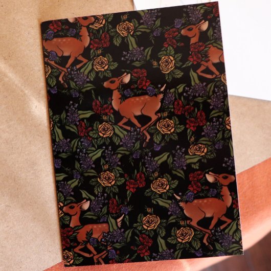 Deer Fawn Floral Pattern Feestdagen Kaart