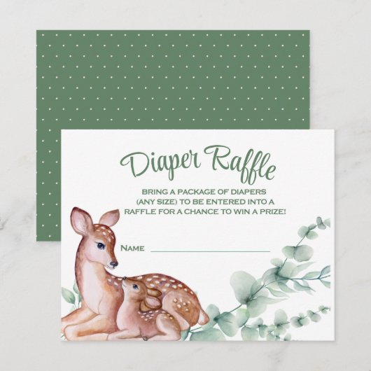 Deer Fawn Groen Baby shower Luier Raffle Kaart (Voorkant / Achterkant)