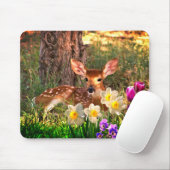 Deer Fawn in Forest met Tulips Mousepad Muismat (Met muis)