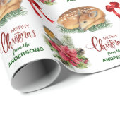 Deer Fawn Poinsettia Bird Kerstmis Cadeaupapier (Rol Hoek)