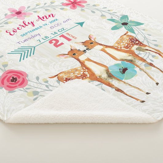 Deer Fawn Twin Baby Meisje Stats Waterverf krans Sherpa Deken (3/4)