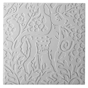 Deer Fawn White Gray Embossed Woodland Animal Tegeltje