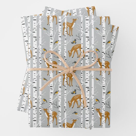 Deer Fawns White Birch Forest Gift Inpakpapier Vel (In situ)
