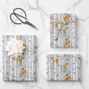 Deer Fawns White Birch Forest Gift Inpakpapier Vel