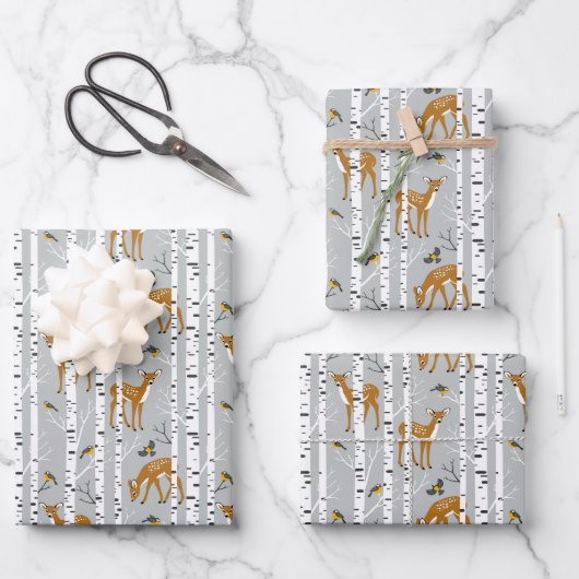 Deer Fawns White Birch Forest Gift Inpakpapier Vel (Voorkant)