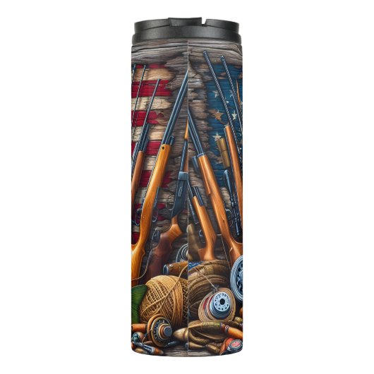 Deer Fish Pistolen Amerikaanse vlag Thermosbeker (Achterkant)