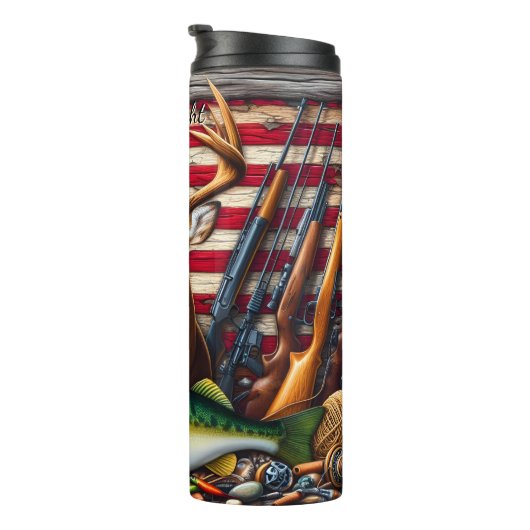 Deer Fish Pistolen Amerikaanse vlag Thermosbeker (Geroteerd rechts)