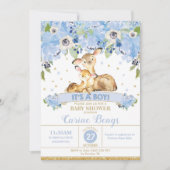 Deer Floral Baby shower Invitation Boy Kaart (Voorkant)