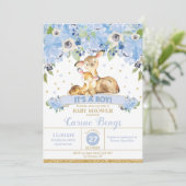 Deer Floral Baby shower Invitation Boy Kaart (Staand voorkant)