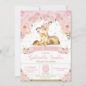 Deer Floral Baby shower Invitation Girl Kaart (Voorkant)