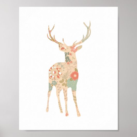 Deer Floral Silhouette Flowers Poster (Voorkant)